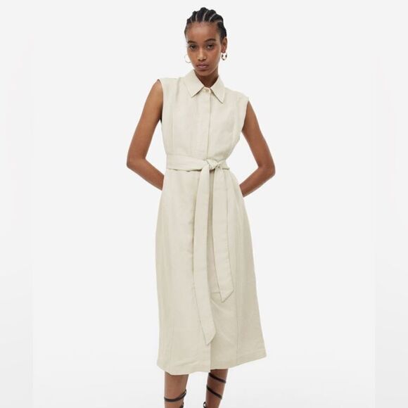 H&M Linen Blend Shirt Dress New - Picture 6 of 8